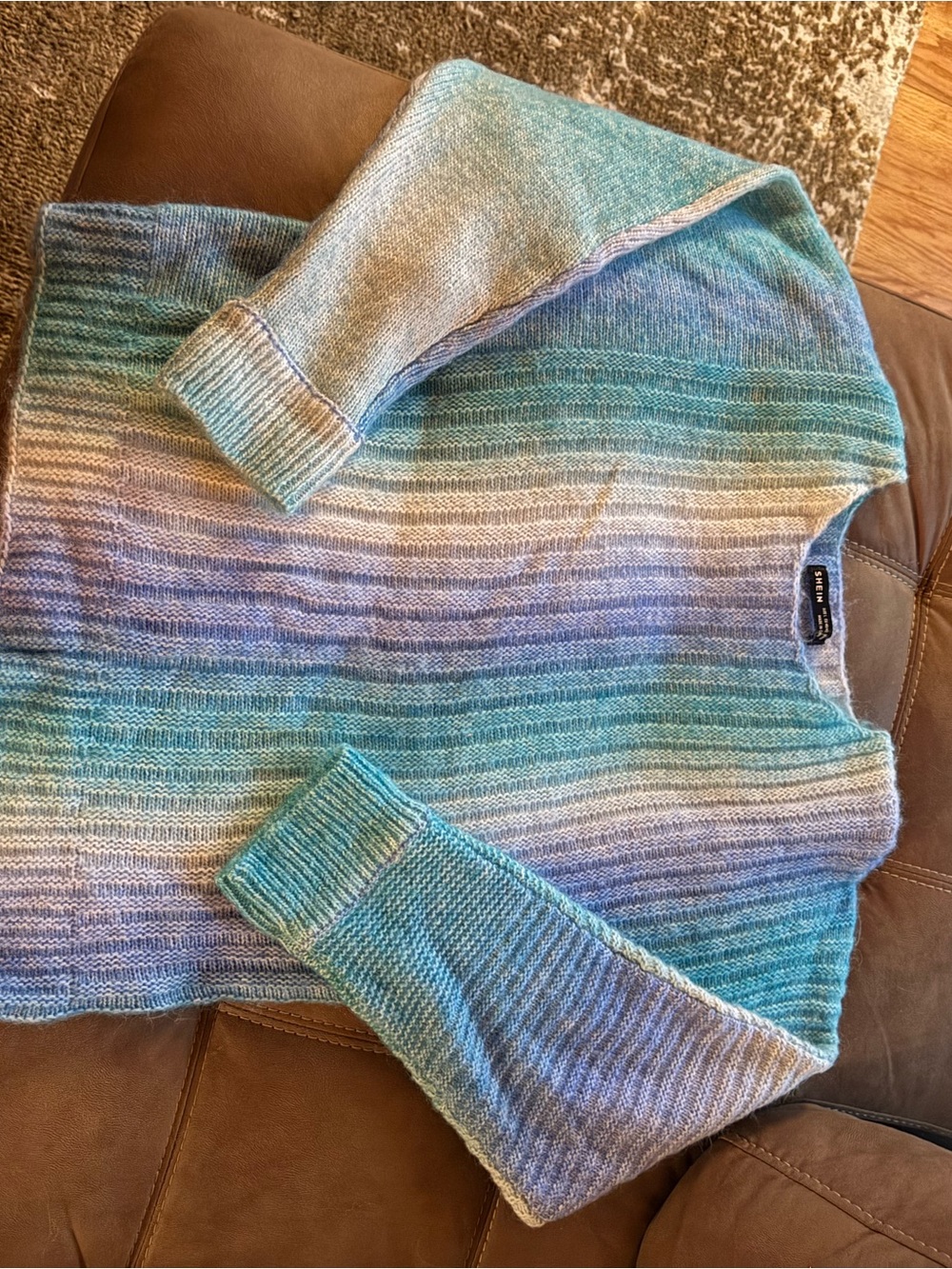 SHEIN Gradient Aqua Blue Green Crewneck Sweater